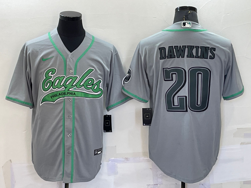 Men's Philadelphia Eagles #20 Brian Dawkins Grey With Patch Cool Base Stitched Baseball Jersey